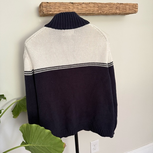 Eddie Bauer Men’s XL Zip Cardigan Sweater Navy Cream Colorblock Full Zip Vintage - Picture 4 of 8